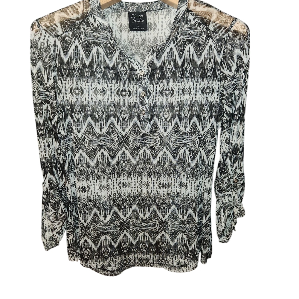 Sheer Black and White Patterned Women's Top SKU A10